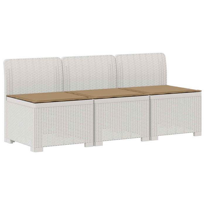 Sofa de grădină cu 3 locuri, cu perne, aspect de rattan PP Alb WALTI