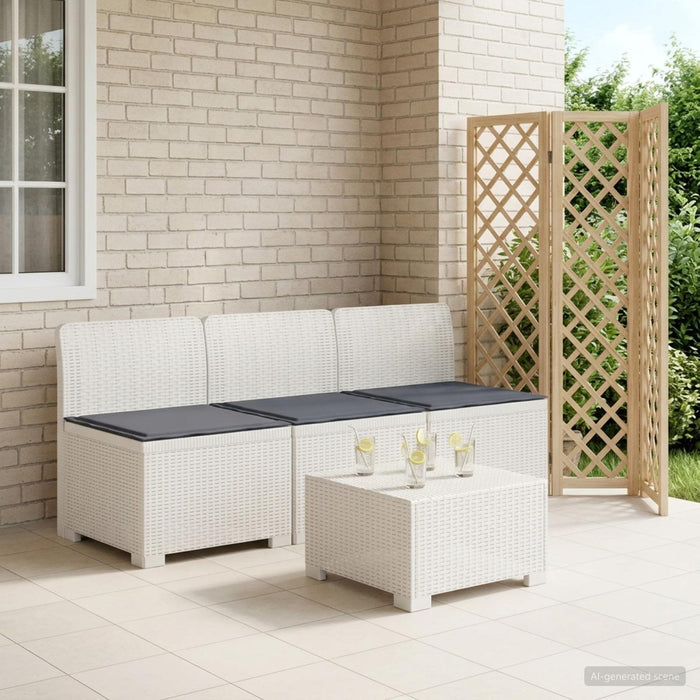 Sofa de grădină cu 3 locuri, cu perne, aspect de rattan PP Alb WALTI