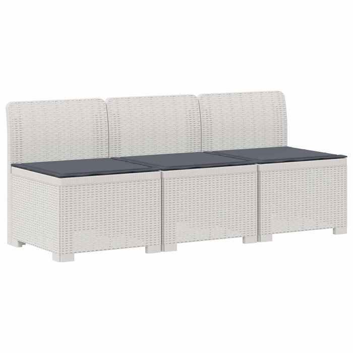 Sofa de grădină cu 3 locuri, cu perne, aspect de rattan PP Alb WALTI