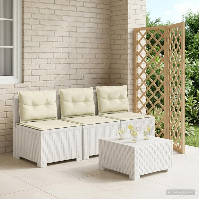 Sofa de grădină cu 3 locuri, cu perne, aspect de rattan PP Alb WALTI