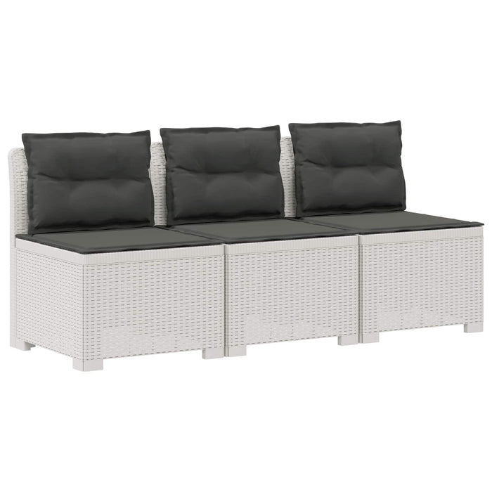 Sofa de grădină cu 3 locuri, cu perne, aspect de rattan PP Alb WALTI