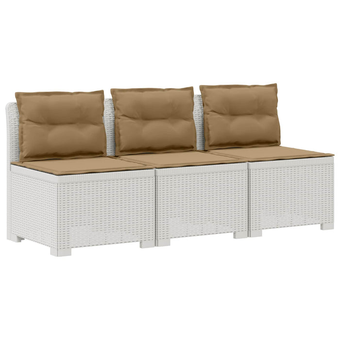Sofa de grădină cu 3 locuri, cu perne, aspect de rattan PP Alb WALTI