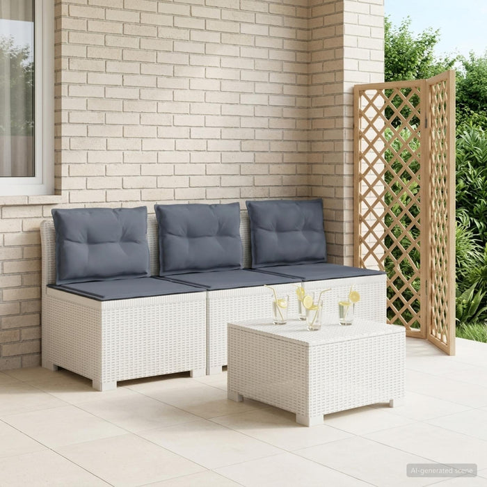 Sofa de grădină cu 3 locuri, cu perne, aspect de rattan PP Alb WALTI