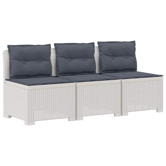 Sofa de grădină cu 3 locuri, cu perne, aspect de rattan PP Alb WALTI