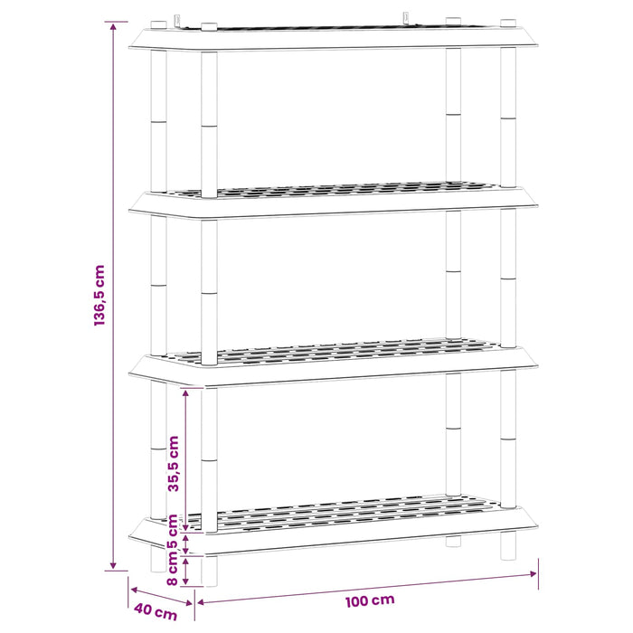 Unitate de rafturi 4 niveluri 100 x 40 x 136,5 cm PP Maro WALTI