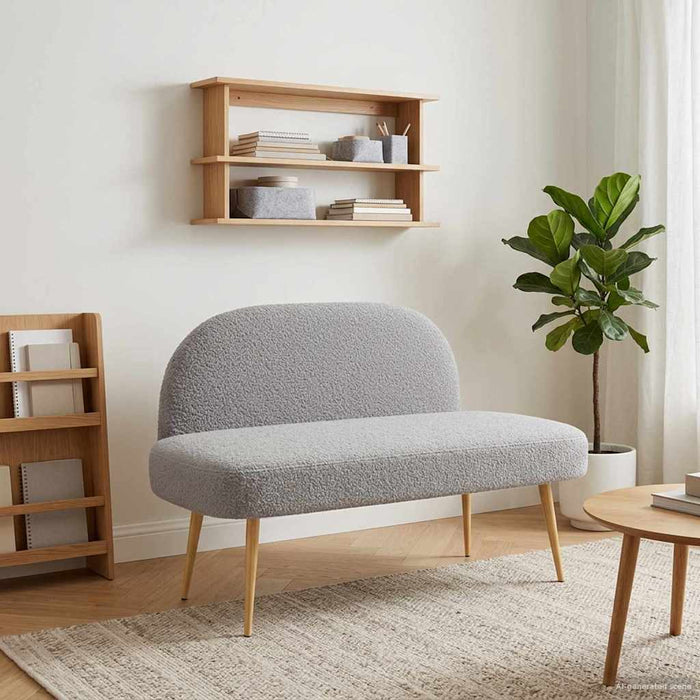 Bancă tapițată cu spătar Gri deschis 110 x 60 x 76 cm Bouclé WALTI