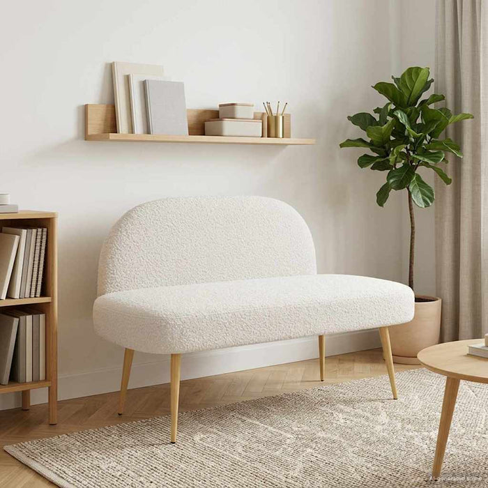 Bancă tapițată cu spătar Crem 110 x 60 x 76 cm Bouclé WALTI
