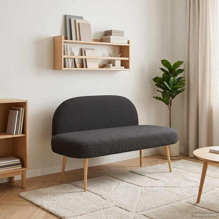 Bancă tapițată cu spătar Negru 110 x 60 x 76 cm Bouclé - WALTI WALTI