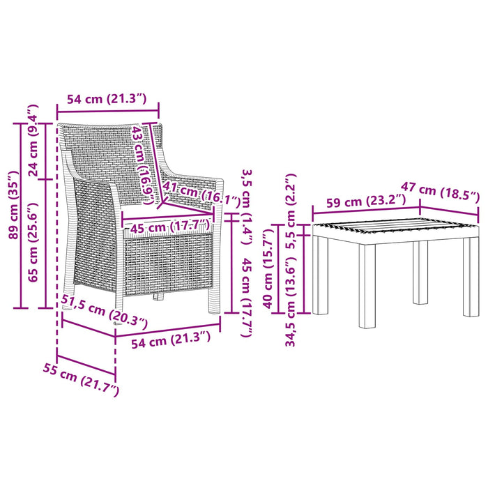 Set de lounge cu pernă 3 pcs Antracit PP - WALTI WALTI