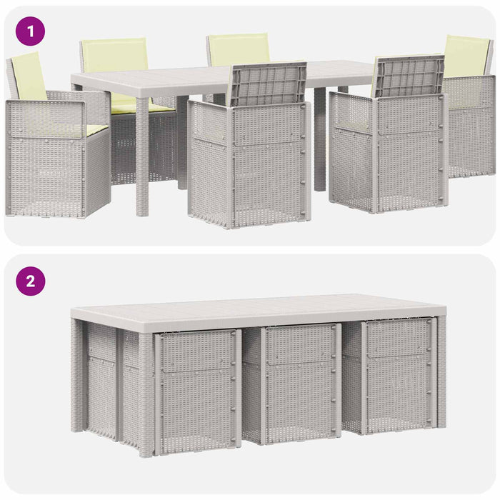 Set de masă pentru grădină cu pernă 7 pcs Alb și crem PP - WALTI WALTI