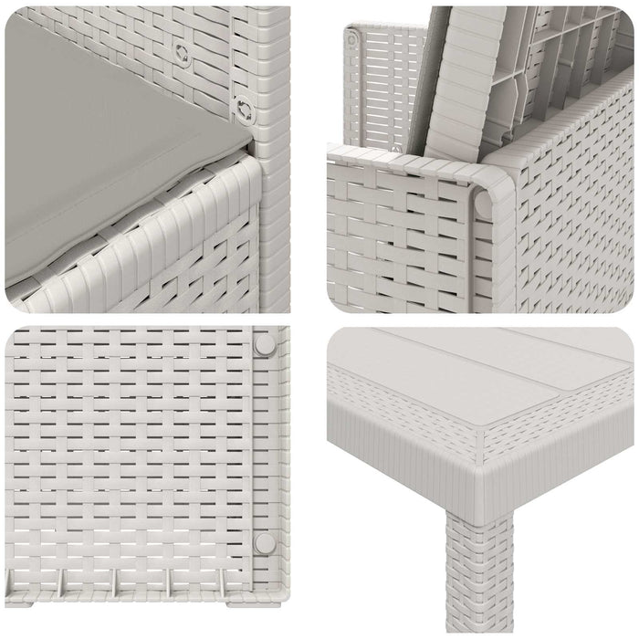 Set de masă pentru grădină cu pernă 7 pcs Alb și gri deschis PP - WALTI WALTI
