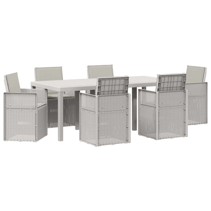 Set de masă pentru grădină cu pernă 7 pcs Alb și gri deschis PP - WALTI WALTI