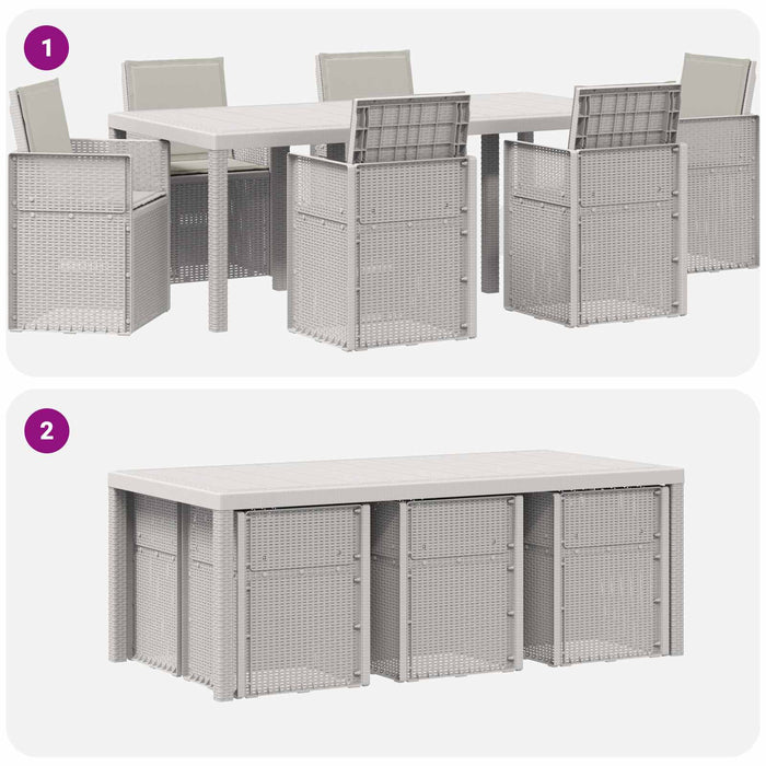 Set de masă pentru grădină cu pernă 7 pcs Alb și gri deschis PP - WALTI WALTI
