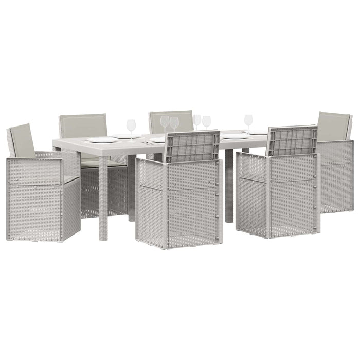 Set de masă pentru grădină cu pernă 7 pcs Alb și gri deschis PP - WALTI WALTI