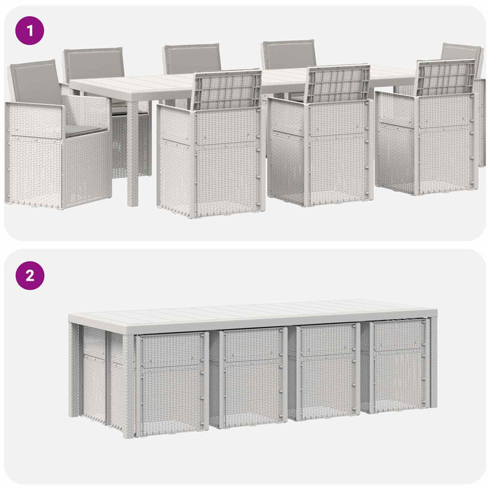 Set de masă pentru grădină 9 buc. Alb și gri deschis PP WALTI
