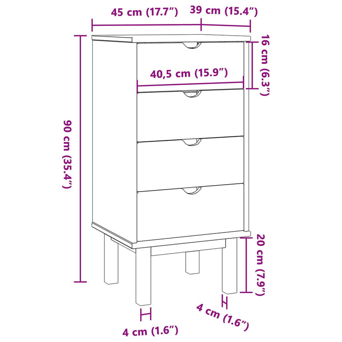 Comodă cu sertare OTTA Negru 45 x 39 x 90 cm Lemn masiv de pin - WALTI WALTI