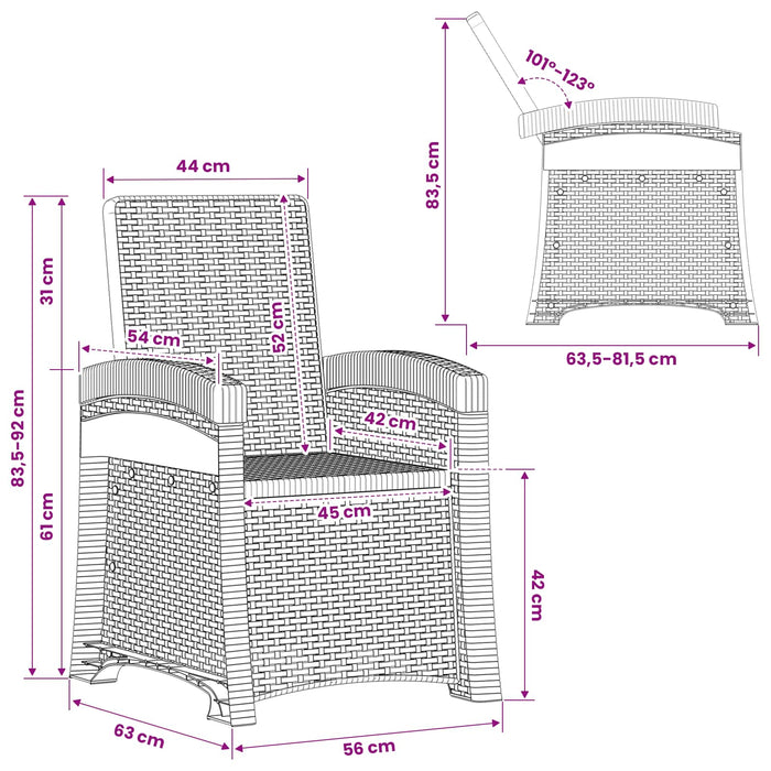 Scaun de grădină reclinabil aspect rattan Maro PP WALTI