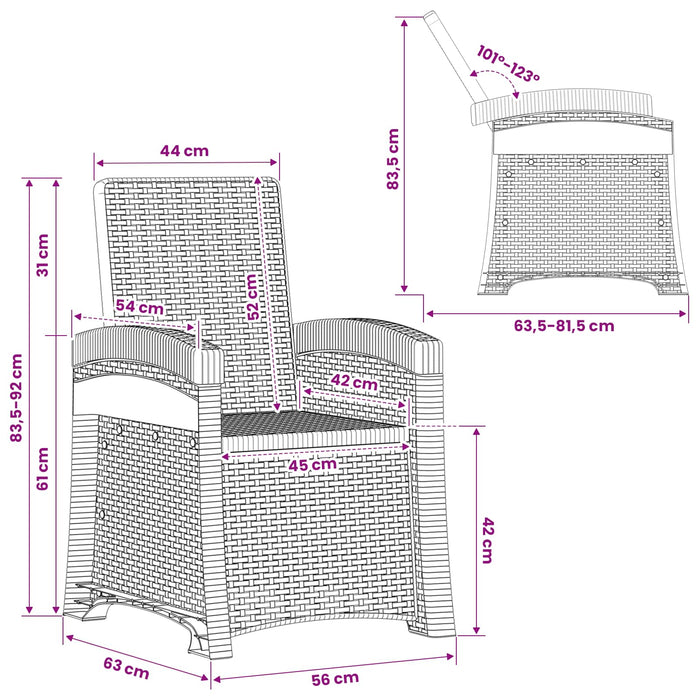 Scaun de grădină reclinabil aspect rattan Alb PP WALTI