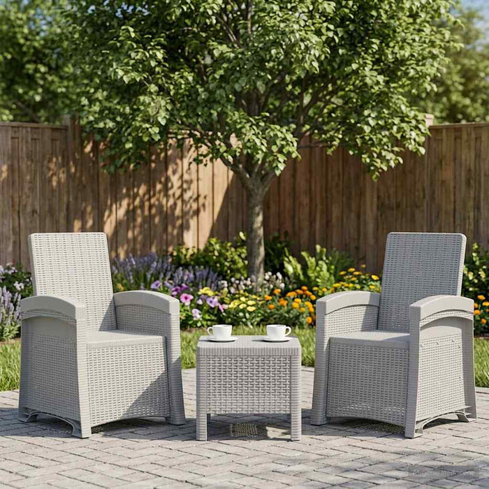 Scaun de grădină reclinabil aspect rattan 2 pcs Alb PP WALTI
