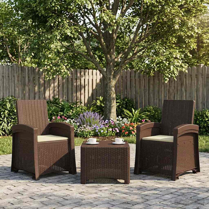 Scaun de grădină reclinabil aspect rattan 2 pcs Maro și Crem PP WALTI