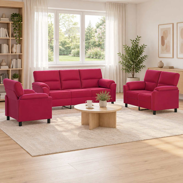 Set de canapea 3 pcs Roșu Vin Catifea WALTI