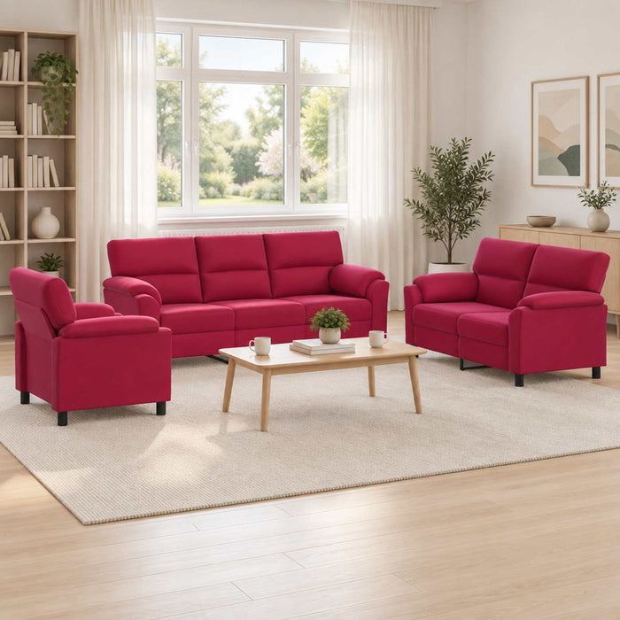 Set de canapea 3 pcs Roșu Vin Catifea WALTI