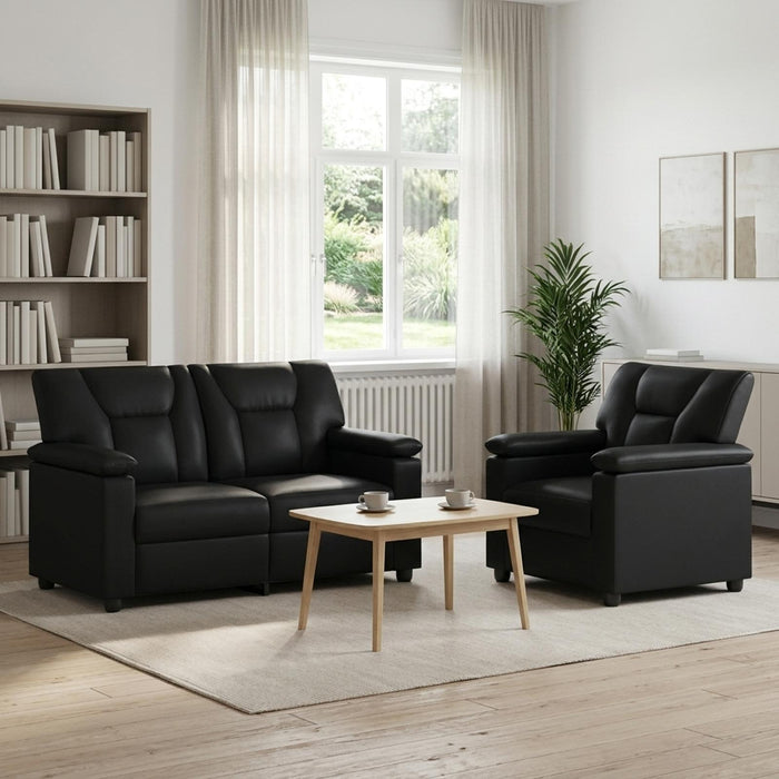 Set de canapea 2 pcs Negru Piele artificială WALTI