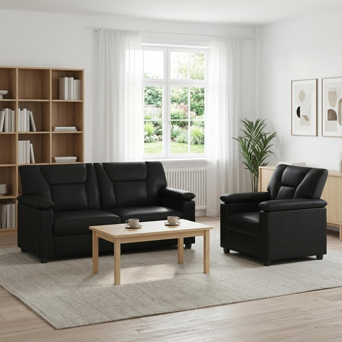Set de canapea 2 pcs Negru Piele artificială WALTI