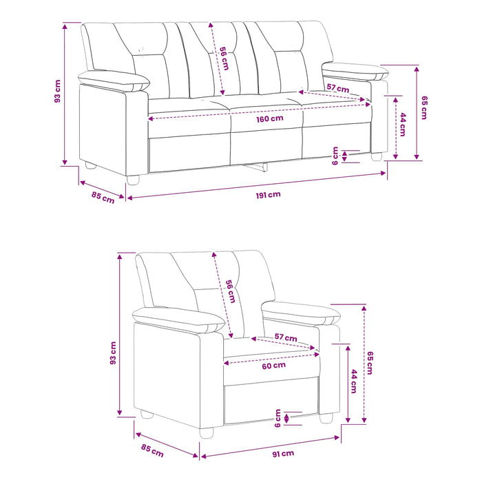 Set de canapea 2 pcs Crem Piele artificială WALTI