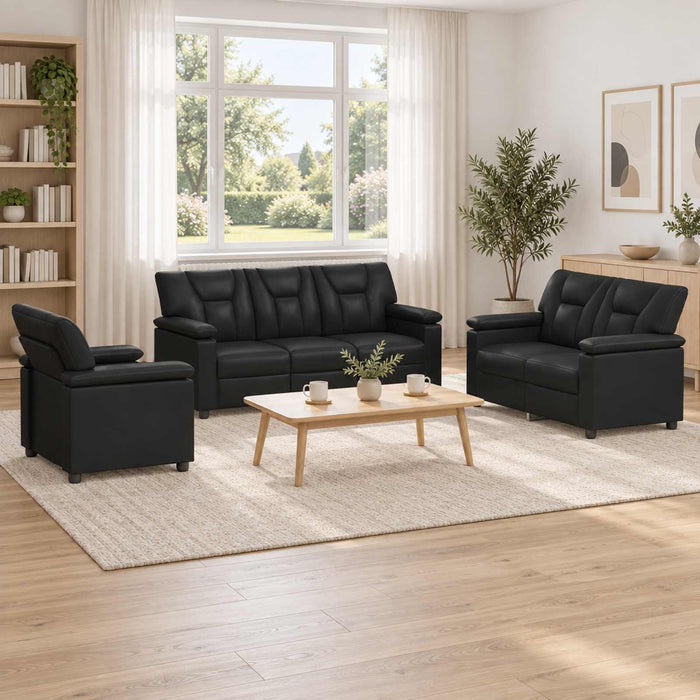 Set de canapea 3 pcs Negru Piele artificială WALTI