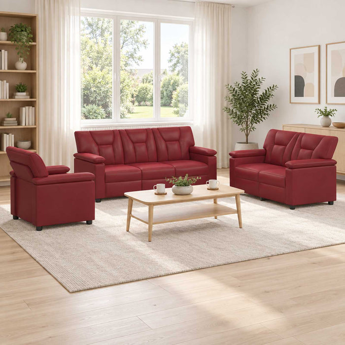 Set de canapea 3 pcs Roșu Vin Piele artificială WALTI