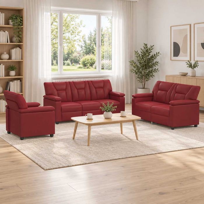 Set de canapea 3 pcs Roșu Vin Piele artificială WALTI