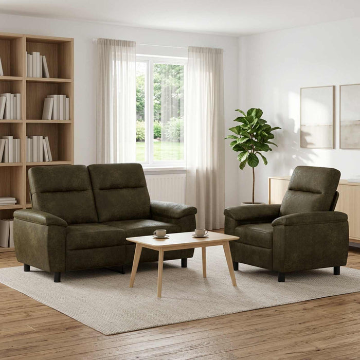 Set de canapea 2 pcs Verde Army Piele Suedată Sintetică WALTI