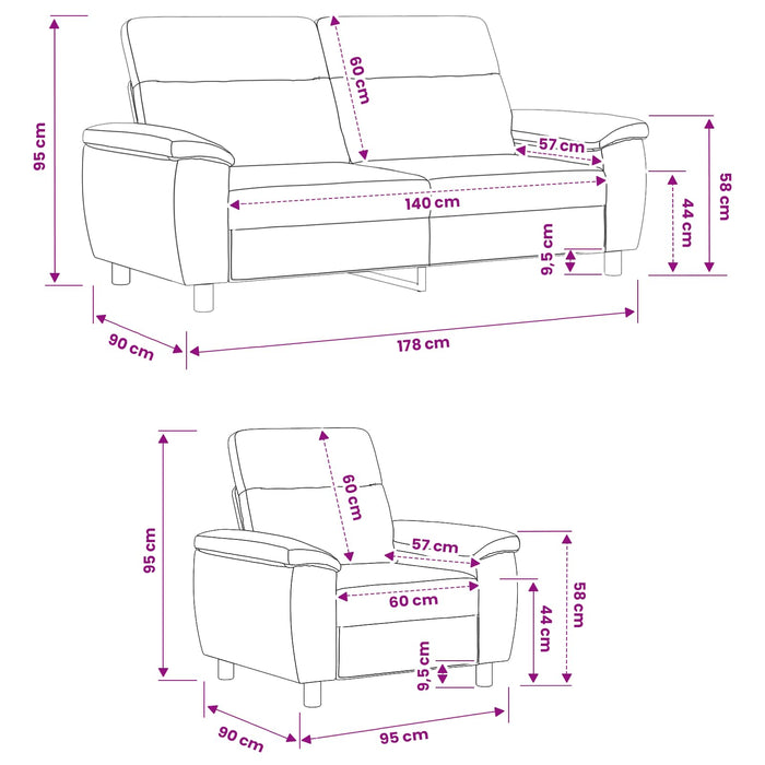 Set de canapea 2 pcs Negru Țesătură WALTI