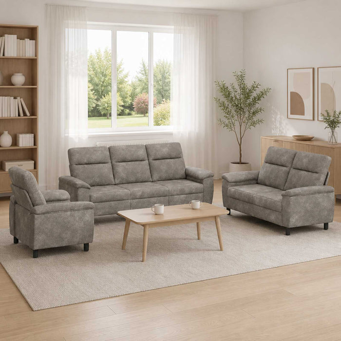 Set de canapea 3 pcs Gri deschis Piele Suedată Sintetică WALTI