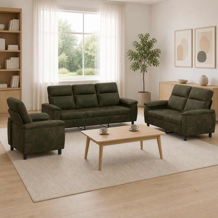 Set de canapea 3 pcs Verde Army Piele Suedată Sintetică WALTI