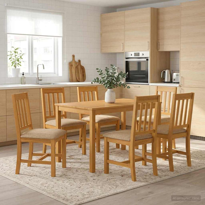 Set de dining 7 buc. Bej Lemn de stejar masiv WALTI