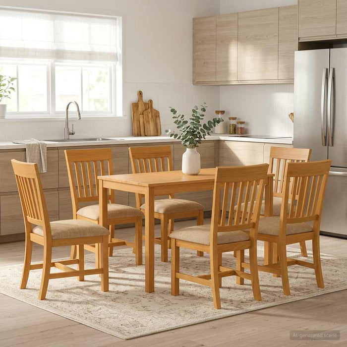 Set de dining 7 buc. Bej Lemn de stejar masiv WALTI