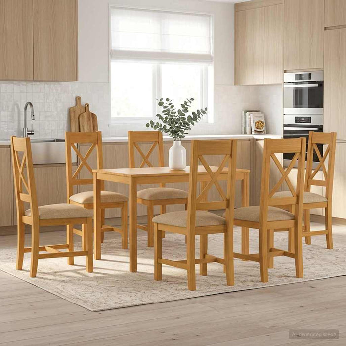 Set de dining 7 buc. Bej Lemn de stejar masiv WALTI