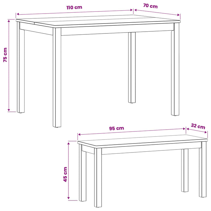 Set de dining 3 buc. natural Lemn de stejar masiv WALTI