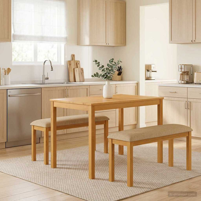 Set de dining 3 buc. Bej Lemn de stejar masiv WALTI