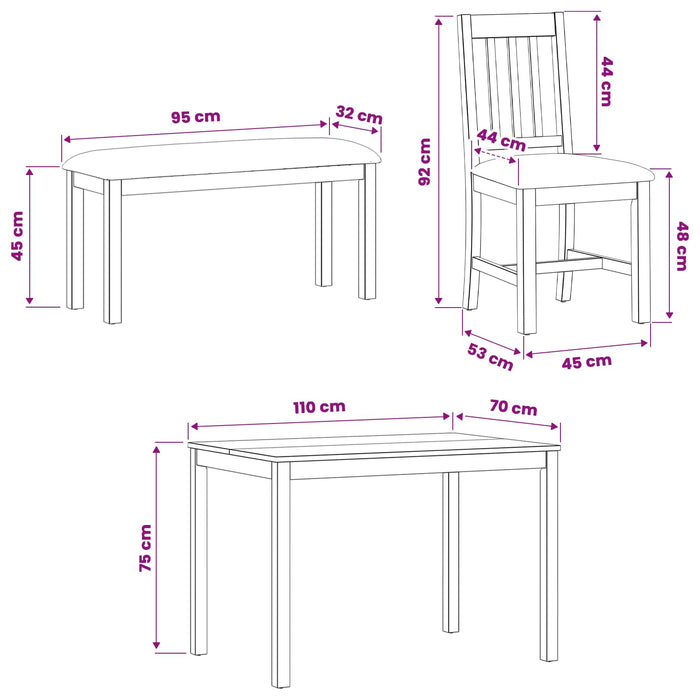 Set de dining 5 buc. Gri Lemn de stejar masiv WALTI
