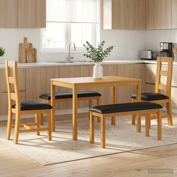 Set de dining 5 buc. Negru Lemn de stejar masiv WALTI