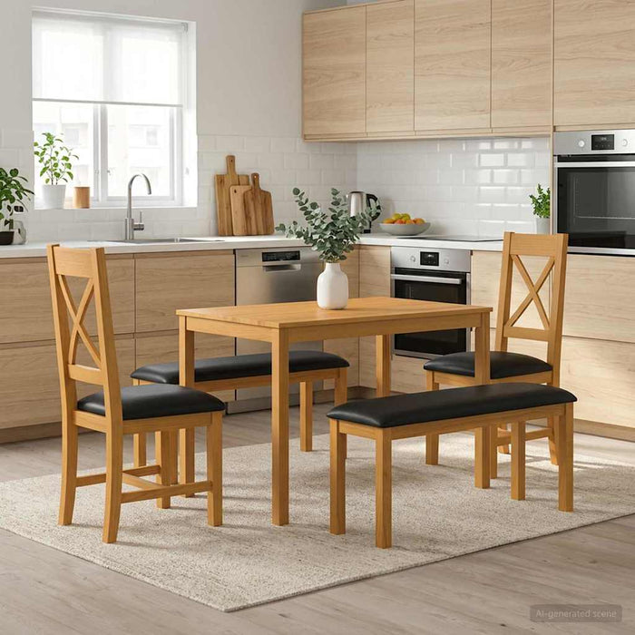 Set de dining 5 buc. Negru Lemn de stejar masiv WALTI