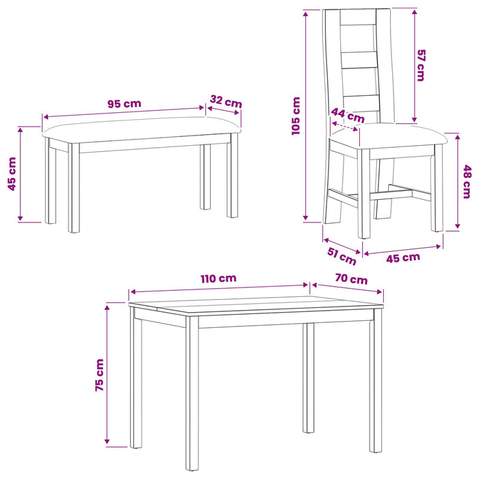 Set de dining 4 buc. Negru Lemn de stejar masiv WALTI