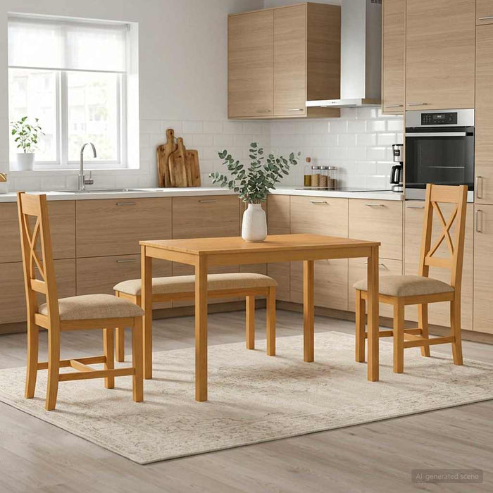 Set de dining 4 buc. Bej Lemn de stejar masiv WALTI