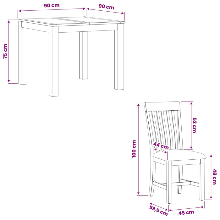 Set de dining 3 buc. Negru Lemn de stejar masiv WALTI