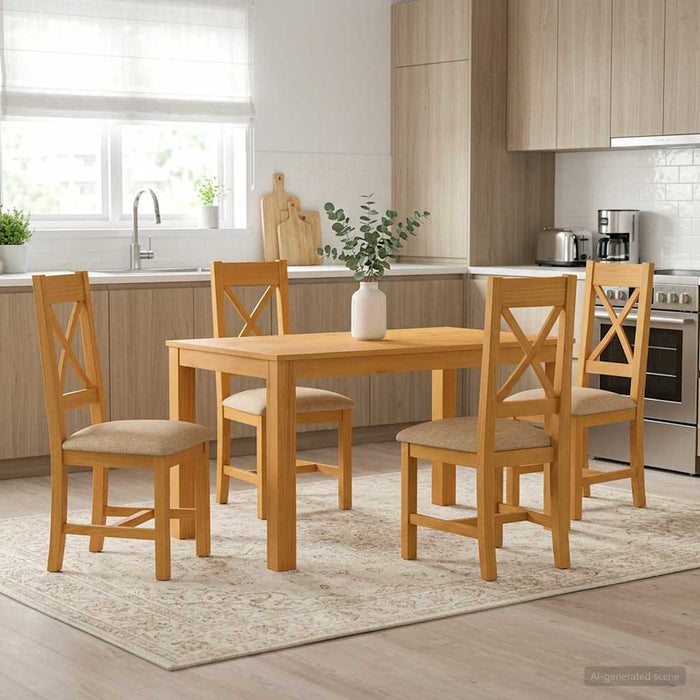 Set de dining 5 buc. Bej Lemn de stejar masiv WALTI
