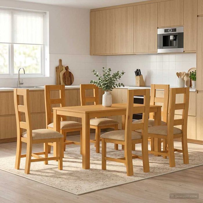 Set de dining 7 buc. Bej Lemn de stejar masiv WALTI