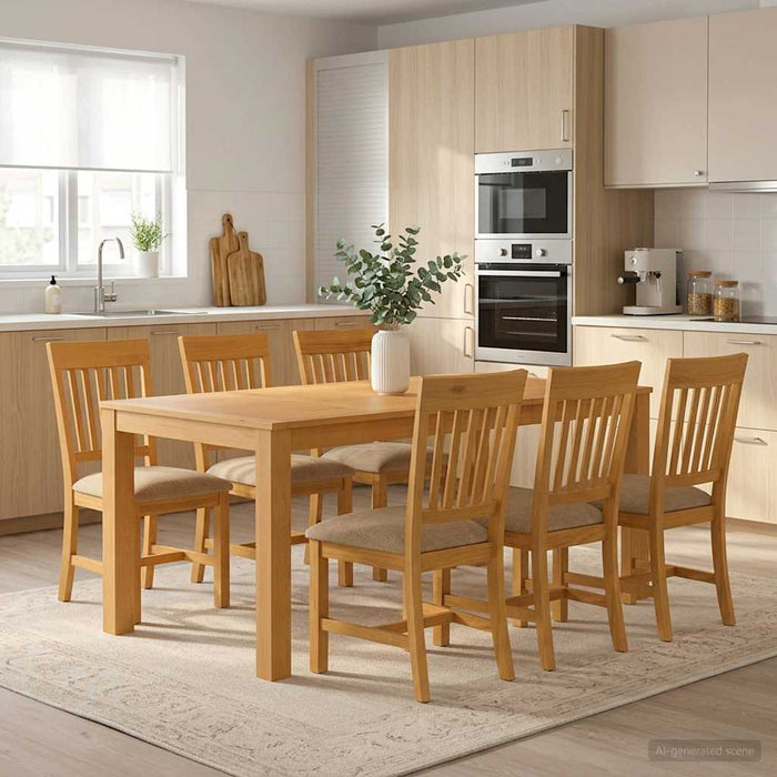 Set de dining 7 buc. Bej Lemn de stejar masiv WALTI